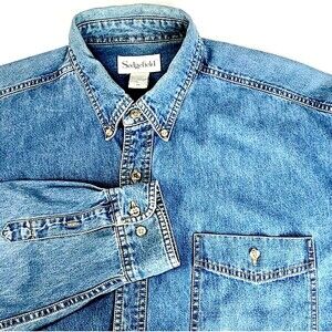 Sedgefield Vtg Denim Shirt Blue Jean XL Men Rockabilly Western Hippie Long Sl